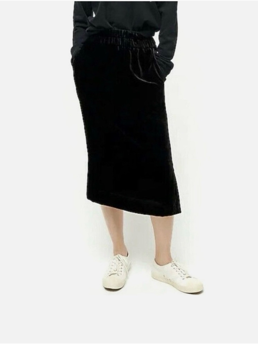 J.Crew Velvet pull-on midi skirt A Line S Small in Black Velvet